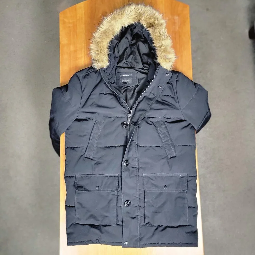 Men's Black Claiborne Long Hooded Water Resistant Snorkel Coat - M